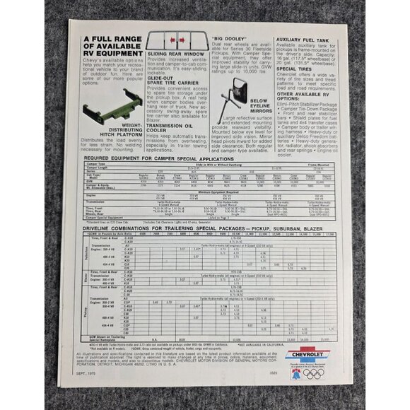 Chevrolet Recreation Vehicles Brochure Sept 1975 RV Camper Pickup Suburban Vtg - Picture 2 of 5